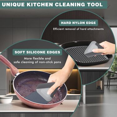 Scraper, 2-in-1 Pot and Pan Dish Scraper, Nylon and Silicone, Kitchen Scraper Tools for Cast Iron Pans, Cookware, Dishes, Pans and Pots, Heat Resistant, 3-Piece Set
