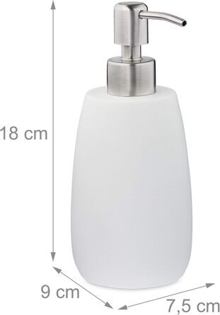 Дозатор для мила Relaxdays, 300 мл, наповнюваний, для ванної/кухні, полірезин, нержавіюча сталь, білий