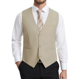Костюмний жилет чоловічий HISDERN: елегантний, slim fit, для весілля та офіційних заходів, 3 ґудзики, кишені, S-4XL, бежевий XL
