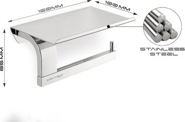 Stainless Steel Toilet Paper Holder with Shelf - Chrome Finish | Premium Toilet Paper Holder with Phone Storage | Bathroom Tissue Dispenser