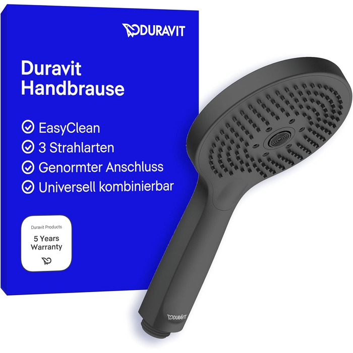 Душова лійка Duravit Universal з 3 режимами (Rain, Intense, Soft), ручна душова насадка Ø 110 мм, економія води MinusFlow, легко чиститься, чорний матовий колір