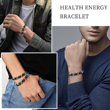 Браслет з тигровим оком, чорним турмаліном, обсидіаном та гематитом. Захисний браслет для чоловіків та жінок. Подарунок для друзів, чоловіка, батька (еластичний)