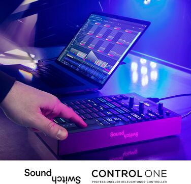 SoundSwitch Control One – Професійний контролер освітлення DMX для DJ з 3 місяцями доступу до програмного забезпечення SoundSwitch, підтримка DMX та Phillips Hue. Чорний колір