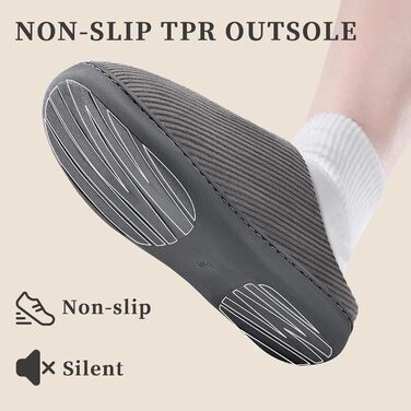 Чоловічі халапи WateLves з корду з Memory Foam, антиковзаючі, теплі, зручні, для дому та вулиці (Смугастий сірий, 44/45 EU)