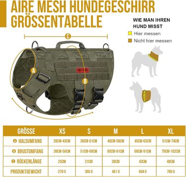 Шлейка для собак OneTigris AIRE MESH, великі породи, тактична, анти-тяга, з 2 ручками, регульована, дихаюча, зелена L (Обіх: 45-63см, Груди: 68-91см)