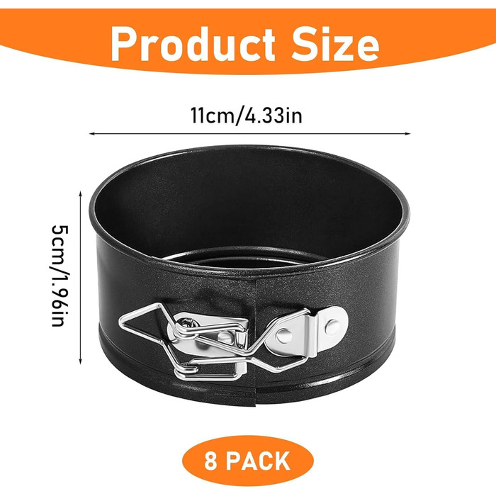 Набір форм для випічки 8 шт. 14 см, круглі міні-форми, антипригарні, знімний дно, для пирогів, кексів, піци, кішів