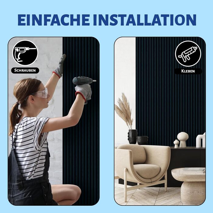 Акустичні панелі AKK-STAR Mirage Чорний, набір 2 шт. (1200x600x18 мм), 1.44 м² — 3D стінові панелі під дерево для шумоізоляції та декору вітальні та офісу