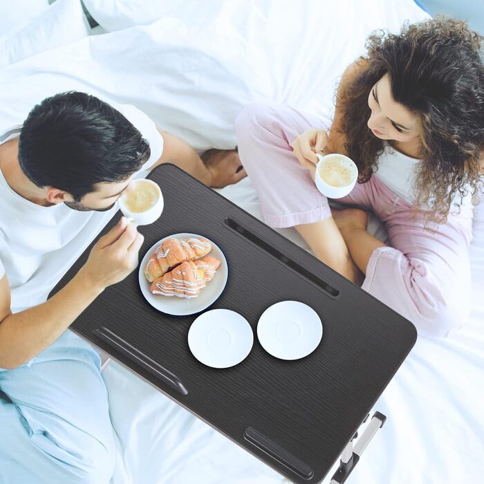 Регульований стіл для ноутбука з ящиком, чорний. Розмір: 23.6' x 13.6' x 9.4-12.6'