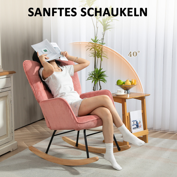 HOMCOM Rocking Chair, Rocking Armchair with Rope Look, Armrests, Armchair with Wooden Skids, Relaxing Chair for Living Room, Bedroom, Pink | Aosom