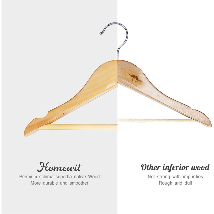 Дерев'яні вішалки для дитячого одягу Homewit - 24 шт. з перекладиною, з заглибленнями, 360° обертання, для малюків та дітей - 30 см