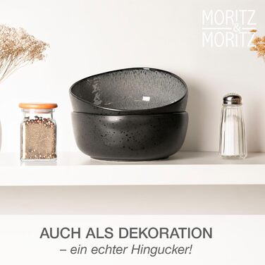 Набір органічних мюслі-мисок Moritz & Moritz (6 шт.) з кераміки, 500 мл, сучасний дизайн, градієнт кольору, стійкі до миття в посудомийній машині (сірий, сервіровочна миска (2x))