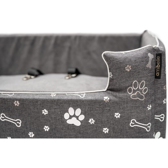 Автокрісло для собак Boutique Zoo | М'яке автокрісло для собак, котів та інших домашніх тварин | На заднє сидіння, пасажирське сидіння | Лежанка для собак, переноска для собак | Поліестер, штучна замша | Колір: Сірий | Розмір: M (47x40 см)