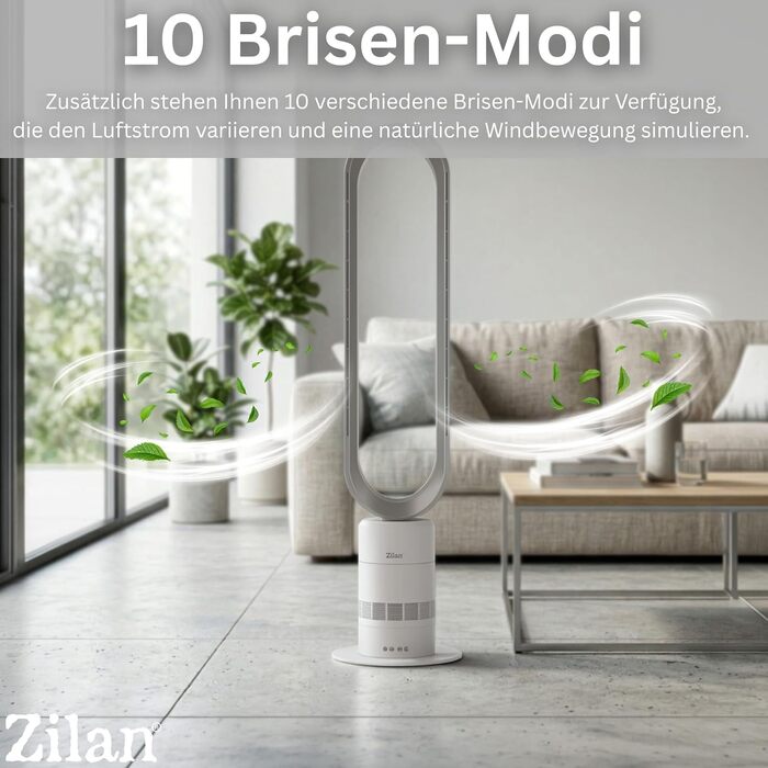Вентилятор Zilan Turmventilator з пультом дистанційного керування BLDC – енергоефективний, 10 швидкостей/режимів, 900 м³/год, з коливанням, таймером та сенсорним дисплеєм