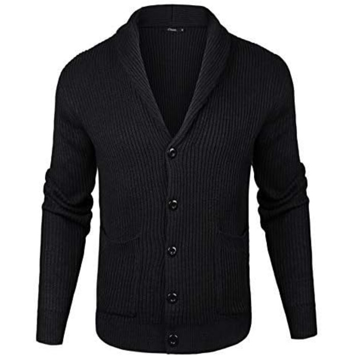 iClosa Кардиган чоловічий з V-подібним вирізом, легкий, в'язаний, з ґудзиками, чорний (Y-schwarz), XL