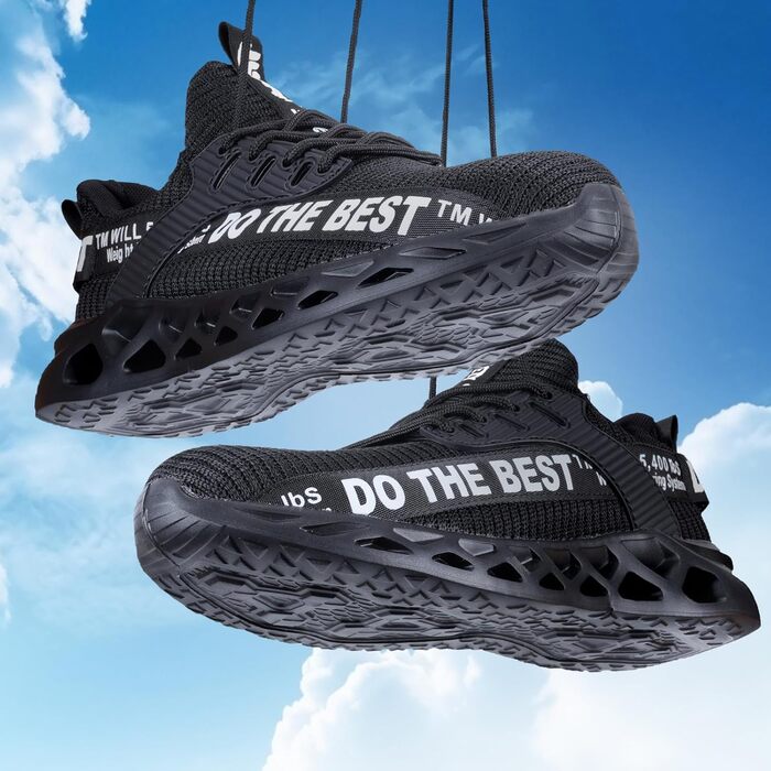 Черевики робочі Furuian для чоловіків та жінок, легкі, спортивні, дихаючі, зі сталевим підноском, антиковзкі, фітнес-кросівки, чорні, 38.5 EU