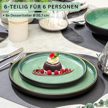 Набір десертних тарілок Sänger Greenwich, 6 шт., кераміка, зелений колір, для 6 осіб, стійкий до миття в посудомийній машині та мікрохвильовій печі