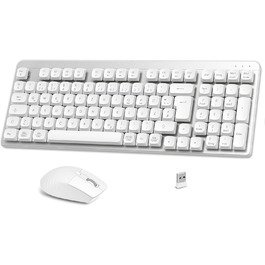 Механічна клавіатура та миша Leadsail FA98 бездротове комплект QWERTZ, 98 клавіш, низькопрофільний червоний перемикач, 1600 DPI, для Windows/MacOS/PC/Laptop (срільно-білий)