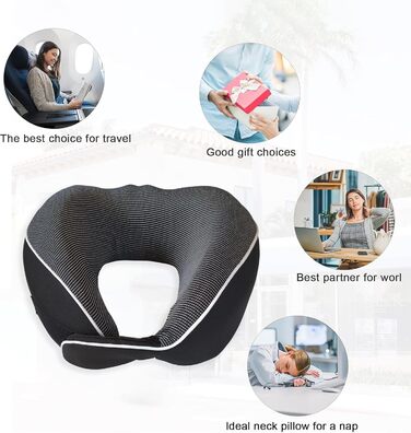 Подушка для шиї у літак, автобус, поїзд: компактна, з memory foam, ергономічна, з чохлом, для комфортного сну