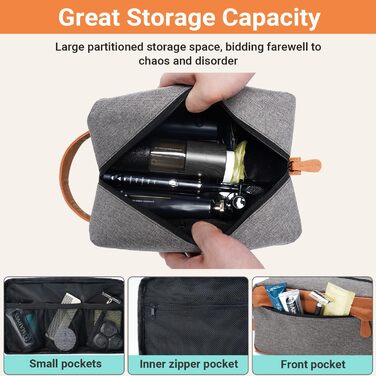 Чоловіча дорожня сумка Elviros для подорожей, набір для туалету, з великою місткістю, водонепроникна, з PU-шкіри, сірого кольору