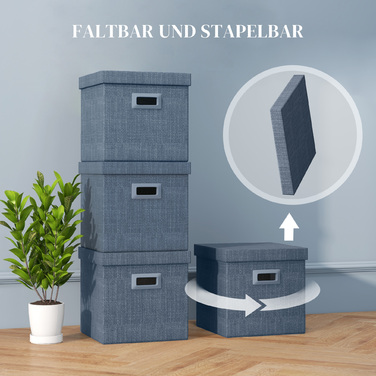 HOMCOM Storage Boxes 3-Piece Set, Stackable Storage Cubes, Foldable Storage Box for Living Room, Bedroom, 30 x 30 x 29 cm, Blue | Aosom