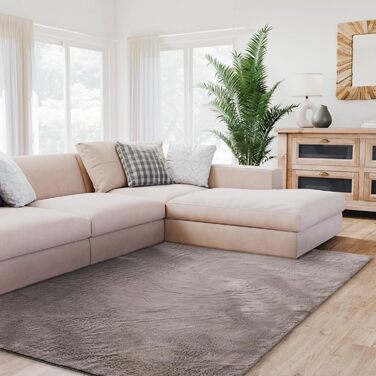 Тепличний килим Interiyou Fargo для вітальні 80x150 см - короткий ворс, миється, не ковзає, пухнастий штучний килим з довгого ворсу (160 x 230 см, сірий)