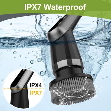 Електрична щітка для прибирання з 7 насадок, IPX7, регульована ручка, для ванної, кухні, підлоги, авто (чорний, сірий)