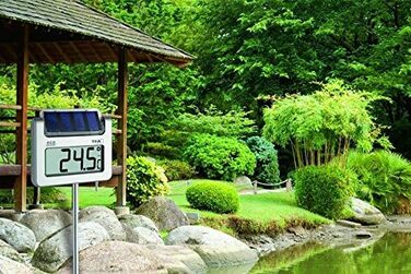 TFA Dostmann Avenue Digital Solar Garden Thermometer, 30.2026, with Light Sensor, Time Display, High/Low Values, Height 1145mm, Silver
