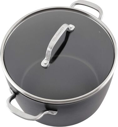 KitchenAid 80128 Hard Anodized Induction Stock Pot with Lid, Nonstick Coating, Aluminum, Matte Black Stock Pot (8 Quart)