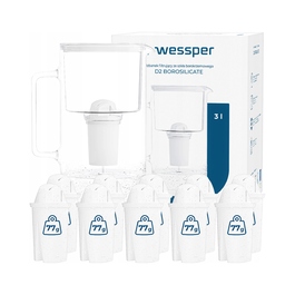 Скляний фільтраційний глечик Wessper D2 BOROSILICATE 3л, білий + 11 фільтрів