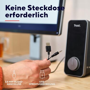 Комп'ютерні колонки Trust Arys 2.0, 28W, USB, AUX, для ПК, ноутбука, смартфона - чорний