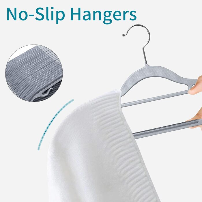 50 штук вішалок для одягу, з неслизьким пластиком, економія місця, 360° обертання гачка, товщина 0,5 см, довжина 42 см, для пальто, суконь, сорочок, сірий + срібло, APY0350G