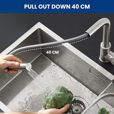 Змішувач кухонний висувний CECIPA з донним виливом, нержавіюча сталь, 2 режими, 360° оберт, високий тиск