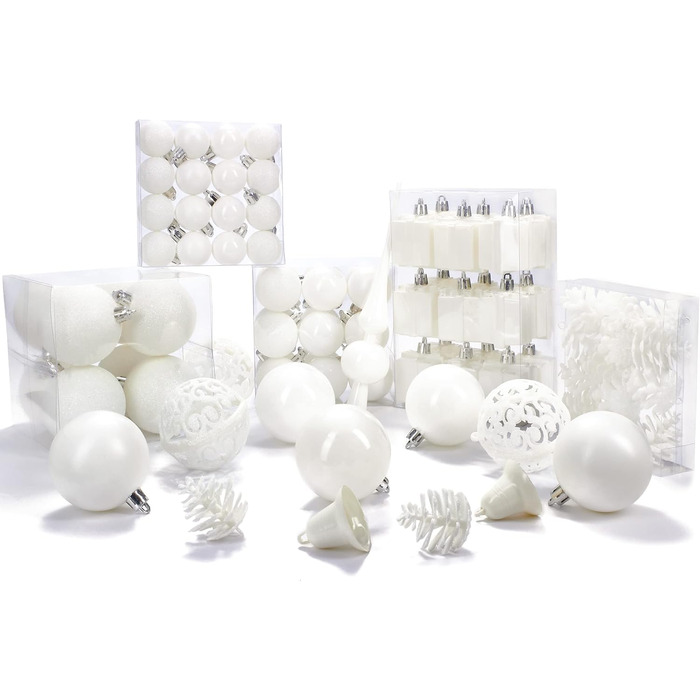Набір прикрас для ялинки BRUBAKER 101 шт. з верхівкою, кремово-білий, для ялинки