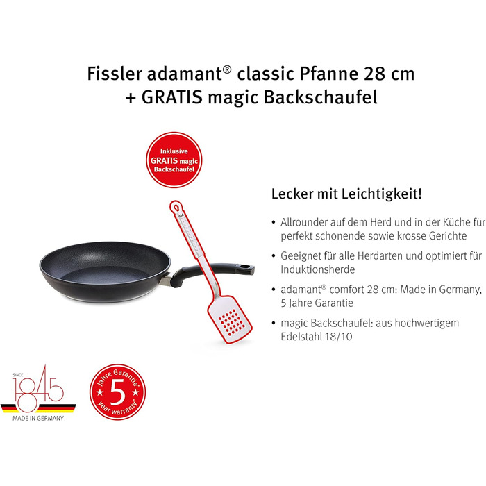 Сковорода Fissler Adamant 28 см з антипригарним покриттям для індукції + лопатка Classic