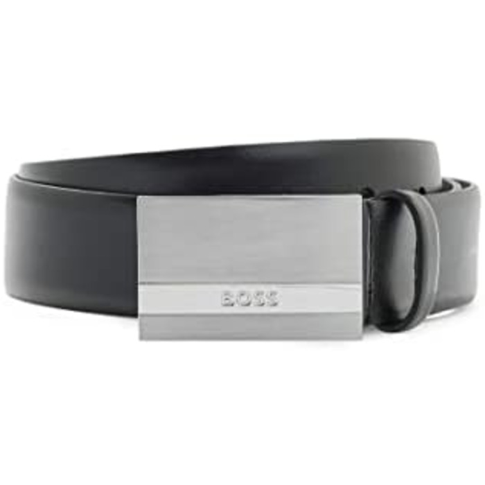 Чоловічий шкіряний ремінь BOSS Baxton з логотипом, чорний