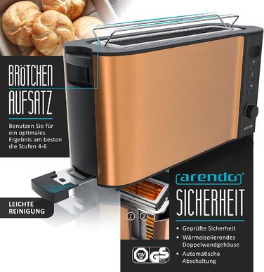 Набір чайник та тостер Arendo Edelstahl Kupfer, 1.7л, 2200W, з підігрівом, 2 Scheiben, 1000W, з підставкою для булок