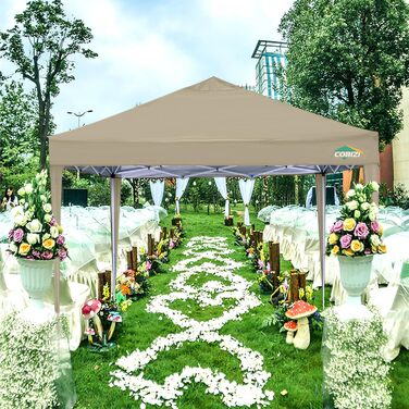 COBIZI Gazebo 3x3 Waterproof Folding Gazebo with 4 Side Walls Outdoor Folding Gazebo Stable UV Protection 50+ Pop-Up Garden Gazebo Party Tent for Outdoors, Garden, Party, Wedding, Market (Khaki, 3x3m)