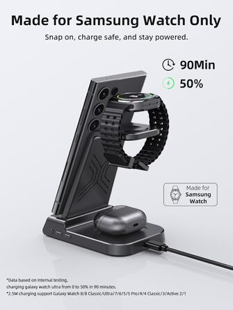 Бездротовий зарядний пристрій для Samsung Galaxy S25 Ultra, S24, Z Fold 6, Z Flip 6, Watch Ultra/8/7/6, Buds - чорний