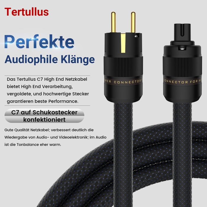 Hi-Fi мережевий кабель Tertullus High End C7 для аудіо-обладнання, штекер Schuko - C7, 1м (P104-c7)