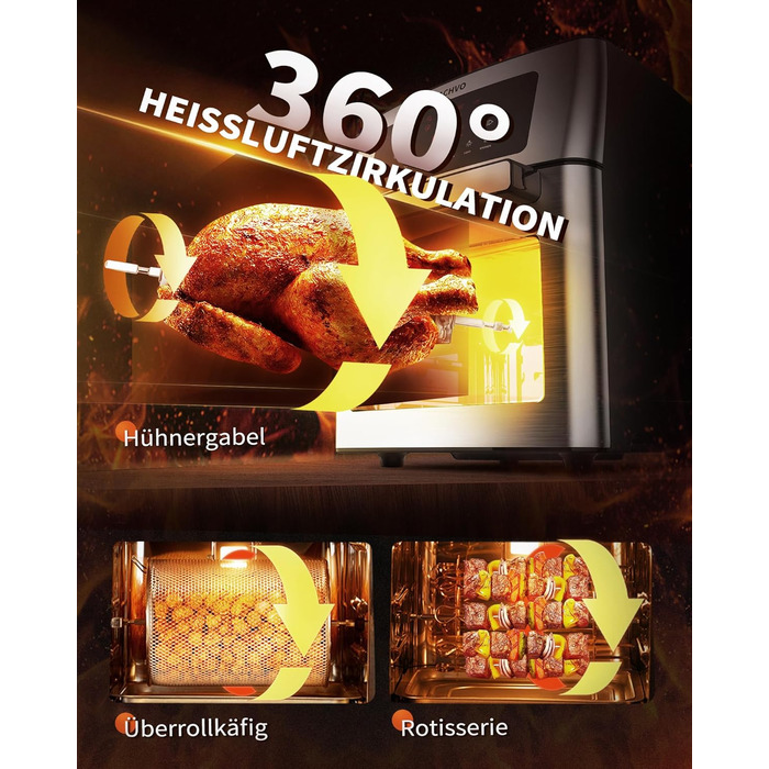 XXL Hot Air Fryer - ZACHVO Airfryer 15L - 10 Programs 1700W Hot Air Fryer with LCD Touchscreen - Air Fryer Frying Without Oil, 7 Accessories, 90% Less Fat - Oven, Grill, Dehydrator All in One Silver Hot Air Fryer