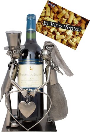 BRUBAKER Wine Bottle Holder Wedding Couple Bride and Groom Decorative Object Metal with Greeting Card for Wedding Gift