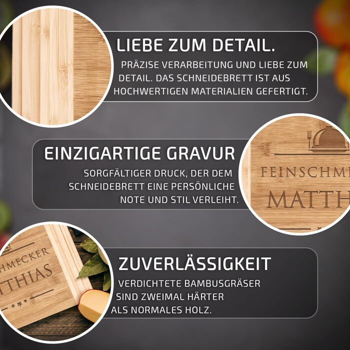Maverton Bamboo Cutting Board with Engraving - Serving Board - Charcuterie Board Solid Wood - Size: 35x25 cm - Cutting Board for Men - Christmas Gifts - for Birthdays - for Christmas - Foodie