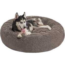 М'яке ліжко для собак та котів великих порід - кругле пухнасте ліжко з високими бортиками - антиковзаюче дно - силіконова наповнювач - комфортне місце для сну - 90 см - зручне та довговічне - бежеве