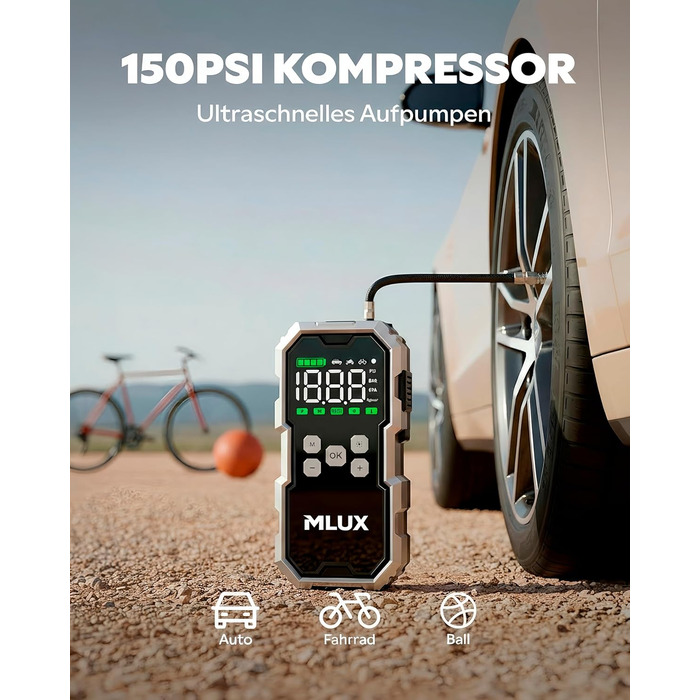 Пусковий пристрій (бустер) для авто Starthilfe 6000A 26800mAh з компресором 150 PSI, Powerbank для бензинових та дизельних двигунів, LED-ліхтарем