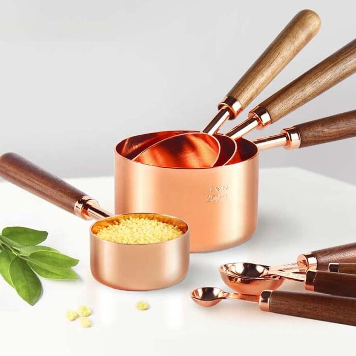 Cieeo 2-piece baking tool set, measuring cups, the cook, liquids, measuring cup, measuring spoon, measuring spoons, flour, kitchenware, measuring spoons, baking, measuring spoons and cup, stainless steel, golden.