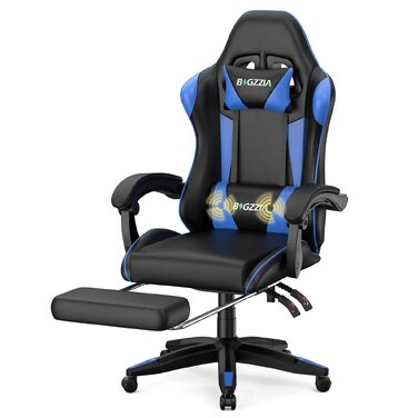 Ігрове крісло Bigzzia Ergonomic Gaming Stuhl з підставкою для ніг та функцією масажу, синій