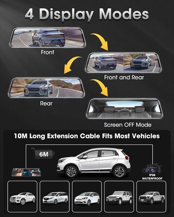 Дзеркало-відеореєстратор з камерою заднього виду Dual 1080P, 10