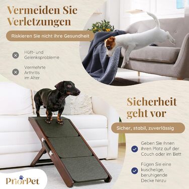 Сходинки для собак на ліжко та диван 2-в-1 - регульована рамка для собак, 18-50 см - для маленьких собак - легка переносна сходинка з платформою, натуральний колір (коричневий)