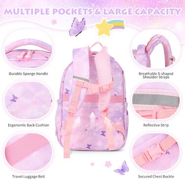 Рюкзак шкільний для дівчинки Schulrucksack, 43x35x17 см, фіолетовий з метеликами, для дітей 5-10 років, велика місткість