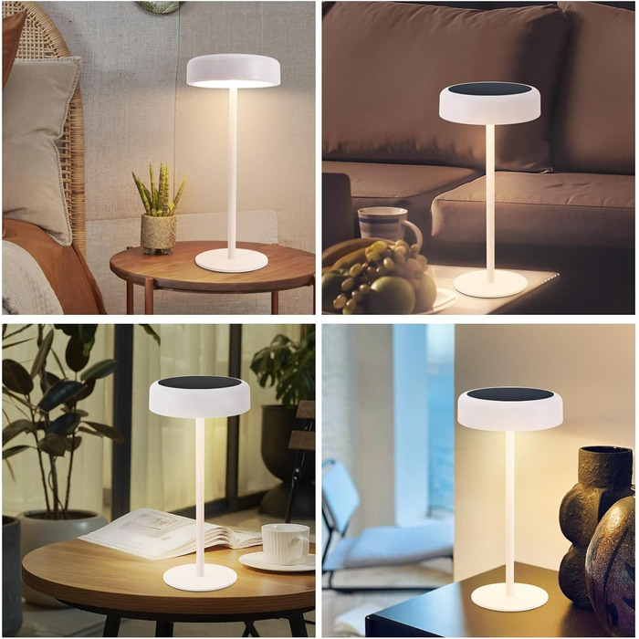 Настільна лампа на сонячній батареї з акумулятором LED, 2 шт. - Бездротова, з димером, сенсорна, біла, для дому та вулиці (IP44)